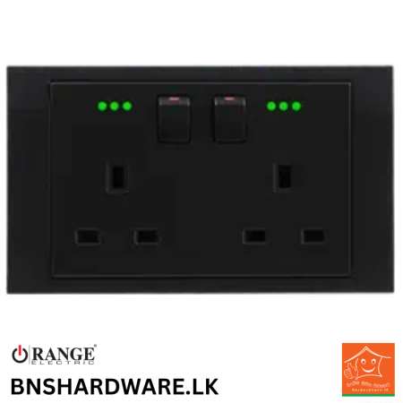 Akoya 13A Twin Socket with Indicator  - Orange